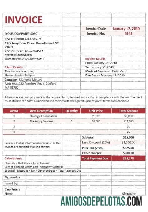 realista Modelo de fatura de agência de publicidade em branco